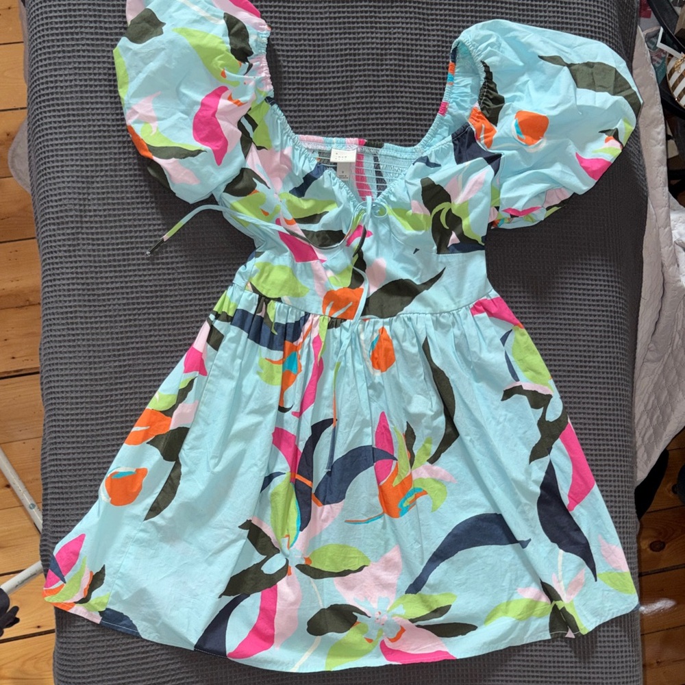 A New Day Puff-Sleeve Floral Print Dress in Light Blue
